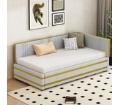 Cama tapizada 90 x 200 cm con cabecero - terciopelo - sofá cama - somier de láminas - gris claro