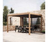 Pérgola bioclimática autoportante de 3x4m en aluminio y madera gris - oviala