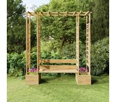 Vidaxl pérgola de jardín con banco y jardineras madera pino impregnada