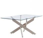 Mesa de centro con tapa de cristal templado de 8 mm y patas metálicas cruzadas en acabado crema - medidas 110x55x45 cm