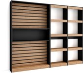 Librería estantería, 230x25x186cm, salón - comedor - oficina, con almacenaje, roble y negro