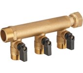 Colector hembra con tuerca libre - macho 3/4 - 3 salidas con válvulas de 1/2 quick plomberie