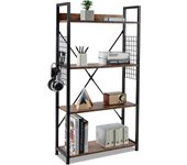 Costway librería industrial de 4 niveles con ganchos en forma de s, estantería multifuncional dispositivo antivuelco, pies y estante ajustables, marco