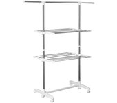 Torre secadora de ropa móvil plegable con alas laterales en 2 niveles, ideal para ahorrar espacio de secado.