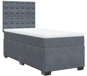 Cama con somier tapizado y colchón de terciopelo gris oscuro 90x190 cm