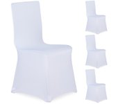 Relaxdays 4 fundas sillas, forros elásticos asientos, sin reposabrazos, decorativos, bodas, eventos, blanco