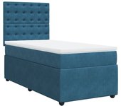 Cama con somier tapizado y colchón de terciopelo azul oscuro 90x190 cm