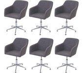 Lote de 6 sillas de comedor hwc-a74, silla giratoria tumbona, regulable en altura ~ textil, gris