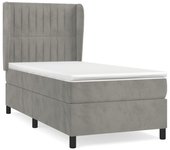 Cama con somier tapizado y colchón de terciopelo gris claro 90x190 cm