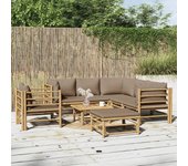 Vidaxl set de muebles de jardín 8 piezas bambú y cojines gris taupé