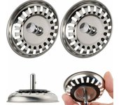 Paquete de 2 tapones para fregadero de cocina de 80 mm - desagües de fregadero de cocina de acero inoxidable para un drenaje rápido, 80 mm