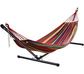 Soporte de hamaca universal portátil, carga máxima 150 kg material de hierro, resistente con cadena para colgar, negro para jardín, 325x100x106 cm