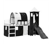 Cama individual | cama alta niños con torre madera pino blanco negro 80x200 cm cfw23560