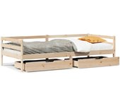Sofá cama con cajones madera maciza de pino 90x200 cm