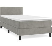 Cama con somier tapizado y colchón de terciopelo gris claro 90x190 cm