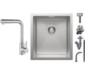 Cecipa max fregadero de cocina 1 seno 40x44x19 cm - fregadero de inox cepillado encastrable + grifo cepillado con ducha extraíble - 2 jets a elegir