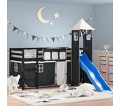 Vidaxl cama alta niños con torre madera pino blanco negro 90x190 cm