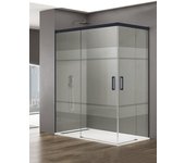 Mampara de ducha angular allstone basic 2+2 con cierre en vértice, sin perfil inferior 75x70 cm cristal serigrafiado perfil negro