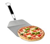Relaxdays pala pizza, para horno, acero inoxidable, mango madera plegable, paleta pan, cuadrada, 29x29cm, plateado/negro