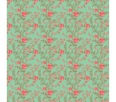 Papel pintado floral rosas estilo los 50's fondo verde