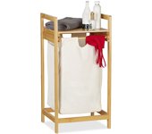 Relaxdays cesto para la ropa sucia, canasto con balda, deslizable, rectangular, portátil, saco de 30l, 1 ud., marrón