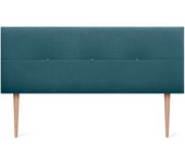 Dhome cabecero de lino natural con botones y patas de madera cabezal tapizado cama dormitorio moderno top trending (turquesa, 150cm)