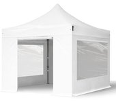 3x3 m carpa plegable, premium acero 40mm, 4 laterales con ventanas panorámicas, blanco