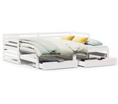 Sofá cama con cajones madera maciza de pino blanco 90x200 cm