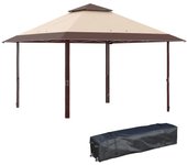 Carpa plegable outsunny acero, tela oxford caqui y café 385x385x298 cm 84c-229v01cf