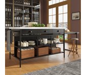Conjunto de isla de cocina + 4 sillas con 3 cajones y estantes - 128,6 x 71,9 x 90 cm - tablero extensible - mdf + metal - negro