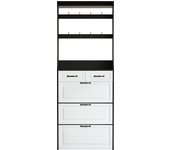 Mueble para zapatos negro con perchero, 3 puertas abatibles y 2 cajones de mdf