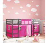 Vidaxl cama alta para niños con cortinas madera pino rosa 90x190 cm