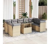 Conjunto de muebles de jardín de ratán beige de 10 piezas con cojines vidaxl