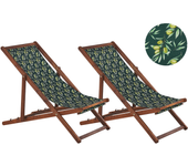 Beliani conjunto de 2 hamacas plegables anzio con telas de recambio motivo floral madera de acacia marrón oscuro