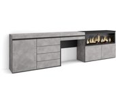 Amueblate online, tocador, dormitorio habitación, 284x75x35 cm, con cajón, chimenea eléctrica, cómoda, cajonera, cemento