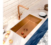 Ceramia timeless fregadero bajo encimera de acero inoxidable 304, 1 cubeta, 68x45x21 cm, pvd cobre cepillado