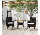 Juego de comedor para jardín 3 piezas，conjunto de comedor de exterior，conjunto de jardín ratán sintético negro cfw905004