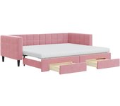 Sofá cama nido con cajones terciopelo rosa 90x200 cm