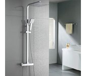 Auralum max conjunto de ducha termostática cabezal de ducha 10 pulgadas columna de ducha altura ajustable inox 304 con manguera de ducha baño
