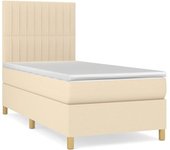 Cama somier tapizada con colchón de tela color crema 90x190 cm