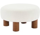Taburete puf de madera de hevea y tela borreguito, fujo, blanco