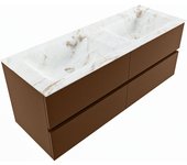 Mondiaz vica dlux 130cm mueble de baño color rust con 4 cajones. con lavabo cloud doble sin orificios color frappe