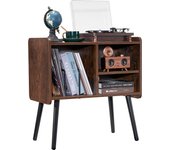 Vevor mueble para tocadiscos 2 niveles, soporte para hasta 100 álbumes, mueble de madera con estantes extraíbles y altura ajustable, sala, dormitorio
