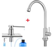 Cecipa max grifo de cocina - grifo de fregadero de cocina de agua fría - acero inoxidable cepillado + dispensador de jabón de cocina cepillado
