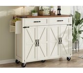 Mesa de bar con ruedas - con tapa retráctil - 4 puertas y 2 cajones - beige