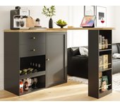 Mesa de bar giratoria y retráctil - 2 cajones y 6 compartimentos - negro