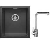 Cecipa max fregadero de acero inoxidable 40*44*19 cm fregadero de 1 seno fregadero de cocina negro + mezclador de fregadero giratorio 360° cepillado