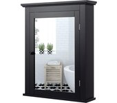 Costway armario de baño con espejo de pared mueble de baño organizador con puerta y estante ajustable gabinete de almacenamiento para dormitorio (negr