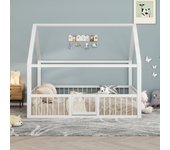 Cama cabina metálica 140 x 200 cm con barandillas y puerta - somier incluido - blanco (sin colchón)