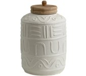 Bote ceramica blanco tapa madera